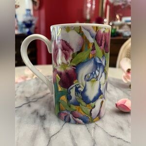 Dunoon Mug Floral Iris Design in Fine Bone China, Made in England